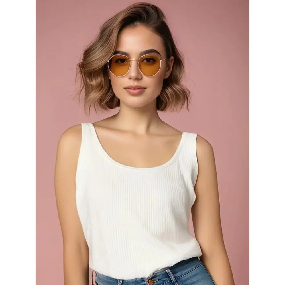 Hunters Run Women's Large White Scoop Neck Ribbed Tank Top Sleeveless Casual‎